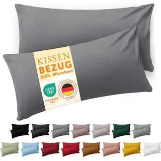 Blumtal Kissenbezug 40x 80 cm im 2er Set weich - Kissenhülle 40x80 cm - Grau - Grau