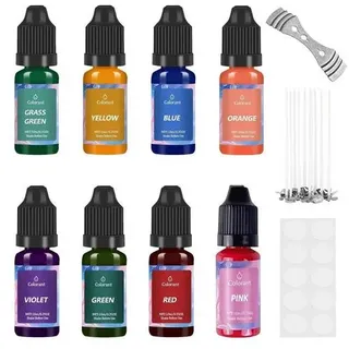 VIKY® Kerzenfarbe Set 8-farbig Flüssige Kerzenfarben zum Gießen - Hochkonzentrierte Kerzenwachs Farbe für Sojawachs & Bienenwachs - Inkl. 10 Docht