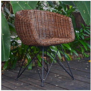 Casa Moro Stuhl Rattan-Sessel Paris braun mit Armlehne aus Naturrattan handgeflochten (Korb-Stuhl Korb-Sessel Rattanstuhl, Vintage Retro-Stuhl), Handmade, IDSB63 braun