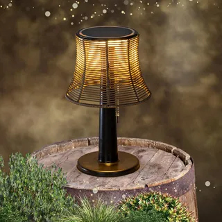 LED Solar Tischlampe Outdoor in Rattan-Optik stehend schwarz | LED Outdoor Lampe kabellos & tragbar | Solar Tischleuchte mit 10 warmweißen LEDs & IP44 wasserdicht für Innen Außen Garten Camping