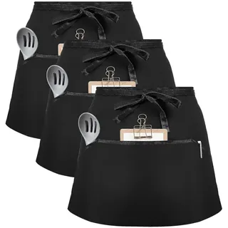 3er-pack Kellnerschürzen, Schwarze Kellnerschürzen Mit 2 Taschen, Bistro-, Restaurant- Und Gartenschürzen Für Herren