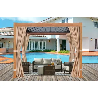Pavillon KONIFERA "Pergola Alhambra, Terrassendach mit Aluminiumpfosten", braun, braun, B/H/T: 300cm x 240cm x 300cm, Pavillons, 3x3 oder 3x4 m, holzfarben, 4 Seitenteile, verstellbare Dachlamellen