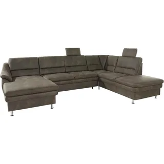 Wohnlandschaft SIT & MORE "Cardoso, U-Form, B: 324 cm, Bettfunktion und Relaxfunktion optional", grau (taupe), B:324cm H:90cm T:90cm, Luxus-Microfaser 1 (100% Polyester);Luxus-Microfaser 2 (100% Polyester);Luxus-Microfaser ALTARA NUBUCK (100% Polyester), Sofas, Wohnlandschaft, 2 Kopfstützen inklusive, Federkern, komfortable Sitzhöhe 47 cm