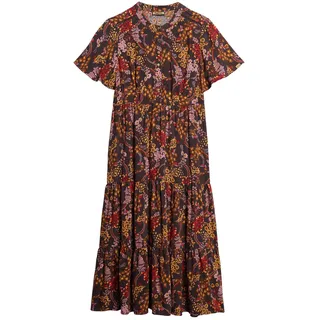 Superdry Damen Kurzärmeliges, gestuftes Midikleid mit Print Schwarz Juju Floraler Print 38 - 38