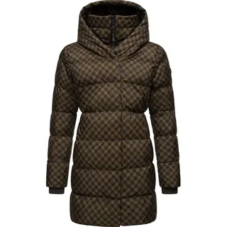 Ragwear Damen Winter-Steppmantel Niara Print wasserdicht Hahnentritt | Länge: oberschenkellang | Wärmegrad 3 von 3 – warm gefüttert | wasserdicht (8.000 mm) und atmungsaktiv (5.000 g/m2/24h) - M