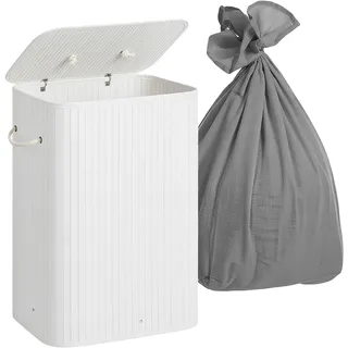 Relaxdays Wäschekorb mit Deckel, 2 Fächer, Bambus, 105 l, faltbar, HxBxT: 63x52x32 cm, Wäsche Sortiersystem, Farbwahl