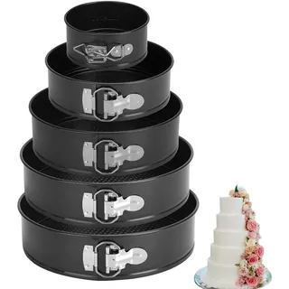 MUNGHOK 5 Stück Springform Rund Set, Kuchenform Rund 18cm/20cm/22cm/24cm/26cm, Runde Backform Springformen, Antihaftbeschichtet Karbonstahl Springform mit Hebeboden
