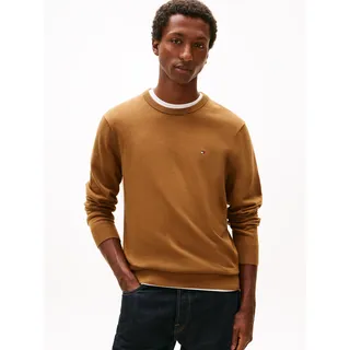 Rundhalspullover TOMMY HILFIGER "ESSENTIAL COTTON", Herren, Gr. L, highland khaki, Strick, Obermaterial: 100% Baumwolle, regular fit, Rundhals, Rippbündchen, Pullover Rundhalspullover, Crewneck Regular Fit Premium Mode