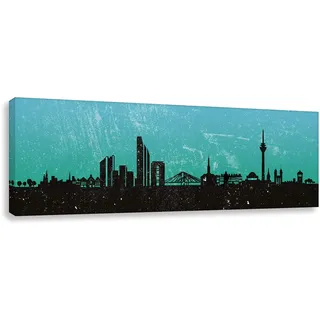 Kunstbruder Kunstdruck Wandbild Skyline Düsseldorf Türkis Bild auf Leinwand (div. Größen) Bild fertig auf Keilrahmen ! Graffiti Like Banksy Art Gemälde Leinwandbild Bilder (30x90cm)