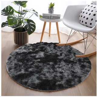 Hochflor-Teppich Runder Teppich Einfache Tie-Dye Seidenhaar Wohnzimmer Fußmatte, SOTOR, 120 Durchmesser kleiner runder Teppich schwarz