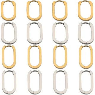 SUNNYCLUE 1 Box Mit 8 Paar Echten 18K Vergoldeten Ovalen Huggie Creolen | Goldene Huggie Ohrringe Für Damen Rechteckige Klappverschlüsse Aus Edelstahl Ideal Für Schmuckherstellung Bastelbedarf Und