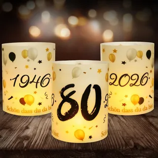 12 Windlicht Tischdeko 80 Geburtstag, Seutgjie 80. Geburtstag Jubiläum Deko Mann Frau 1946-2026 Schwarz Gold für Teelichter oder Kerzen
