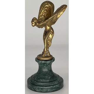 Casa Padrino Luxus Briefbeschwerer Skulptur Frau mit Flügeln Gold / Grün 7 x 8 x H. 16 cm - Elegante Bronze Figur mit Marmorsockel - Schreibtisch Deko - Luxus Deko - Deko Accessoires