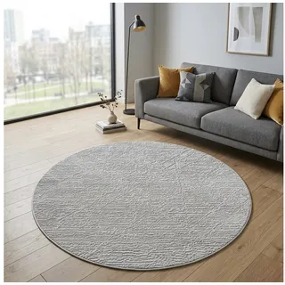 Sehrazat Teppich Moda 1200, auch als Läufer, rund, Höhe: 11 mm, Kurzflor, grafisches Hoch Tief Muster, Wohnzimmer grau Ø 120 cm x 11 mm