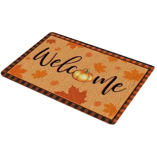 ikasus Thanksgiving Haustür Matte,Fussmatte Schmutzfangmatte,Fußmatte für Zuhause,Happy Briefmatte,Herbst Thanksgiving Leaves Teppich Matte,für drinnen und draußen,Küche,Badezimmer