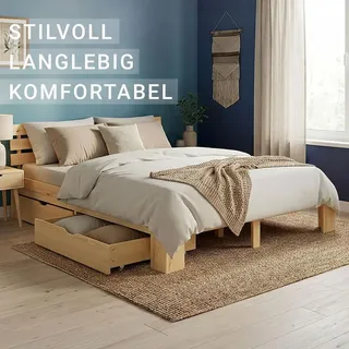 Homestyle4u Holzbett 140 x 200 cm Braun