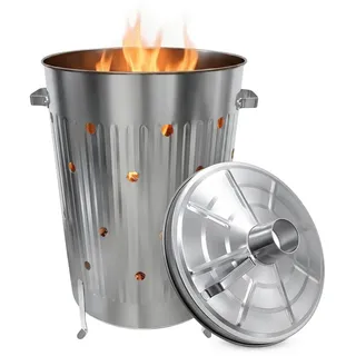 Spetebo Feuerkorb Metall Feuertonne verzinkt mit Deckel - 74 cm, (Stück, 1-St., Feuerkorb), Garten Verbrennungstonne verzinkt silberfarben