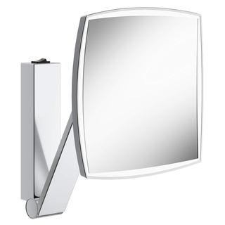 Keuco Wand-Kosmetikspiegel mit Schwenkarm, LED-Beleuchtung, 5-facher Vergrößerung, Wippschalter, 20x20cm, eckig, Chrom, Kippschalter, iLook_Move