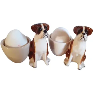 Hunde Eierbecher Hund Boxer Hund 2 teiliges Set Eierbecher Keramik Set 2 STK