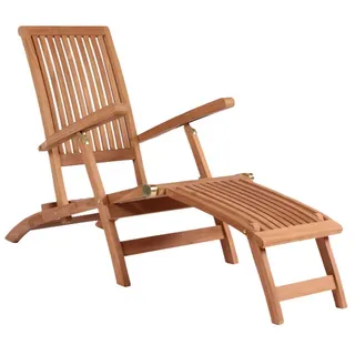 MR.DEKO Gartenliege Yacht Teak, Gartenliege, mehrfach verstellbar mit Fußteil, 1 St. beige