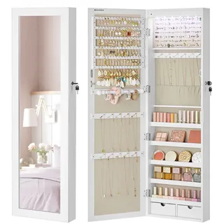 Songmics Schmuckschrank mit Spiegel Weiß