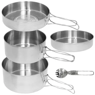 BeGrit Camping Geschirr Set 1 Person Faltbare Camping Topf Outdoor Kochgeschirr für Offenes Feuer Edelstahl Camping Kochset für Outdoor Picknick Camping Wandern Angeln