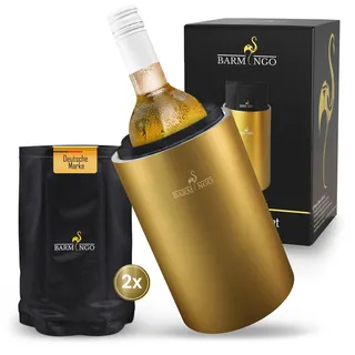 BARMINGO Weinkühler Edelstahl mit Kühlakkus – Getränkekühler & Flaschenkühler für Wein, Sekt, Champagner | Sektkühler doppelwandig mit Kühlmanschetten | Wine Cooler/Wein Kühler, Gold