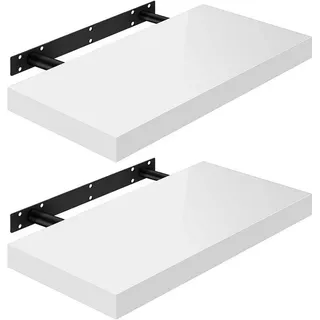 Woltu Wandregal, 2-tlg., Wandboard freischwebend Schweberegal Holz weiß 50 cm x 3.8 cm x 22.9 cm