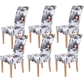 Homaxy Universal Stretch Stuhlhussen 2er 4er 6er Set Stuhlbezug für Stuhl Esszimmer (6er Set, Weihnachten B)