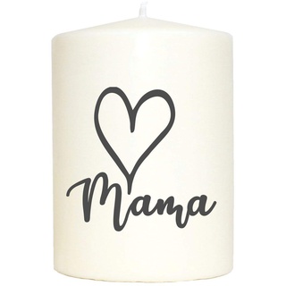 Kleine Spruchkerze weiß, Mama Herz, Aufdruck grau, 10x7cm, Kerze mit Spruch Motiv-Kerze