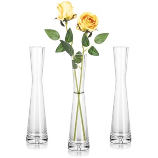 Hewory Blumenvase Modern 3er Glasvasen, 24cm Vase Schmal Vasen Glas Blumen Vase für Tischdeko, Glasvase Handmade Tulpenvase für Eine Rose für Hochzeitsdeko Tisch Deko Wohnzimmer Esstisch Startseite
