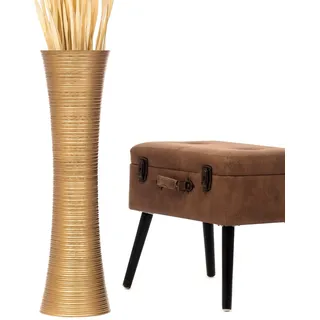 Leewadee Große Hohe Bodenvase 65 cm - Handgefertigte Mangoholz-Bodenvase in Gold für Pampasgras & Trockenblumen