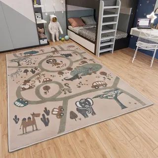 HANSE HOME Adventures Animal Park Kinderteppich 120 x 170 cm Beige/Braun/Grau