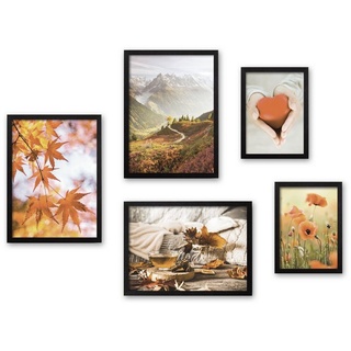 Kreative Feder Poster, Herbst, Landschaft, Natur, Bäume, Laub (Set, 5 St), 5-teiliges Poster-Set, Kunstdruck, Wandbild, Posterwand, Bilderwand, optional mit Rahmen, WP606