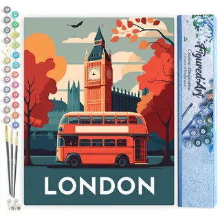 Figured'Art Malen Nach Zahlen Erwachsene Reiseposter London - Paint by Numbers Basteln DIY Bastelset 40x50cm ohne Holzrahmen