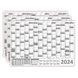 LYSCO Wandkalender Classic1 Wandplaner 2024 DIN A0 / A1 - 14 Monate (gerollt), Plakatkalender grau