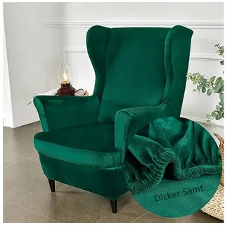 Sesselhusse Samt, Stretch, 2-Teilig Ohrensessel Überzug, Relaxsessel, SOTOR, Elastisch Bezug für Fernsehsessel Liege Sessel(Kostenloser Versand) grün