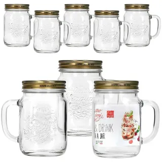 Bormioli Rocco Glas 8x Quattro Stagioni Henkel-Gläser 0,75L + Rezeptheft Cocktail-Glas, Glas weiß