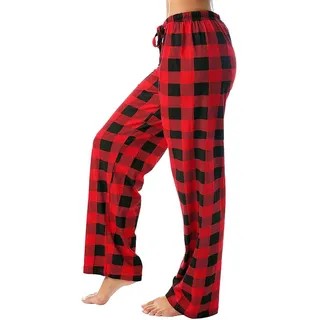 Kielsjajd Schlafanzughose Damen Lang Karierte Pyjamahose Winter Weich Nachtwäsche Hose Schlafhose Freizeithose Strandhose mit Taschen und Kordelzug, Damen Yogahose Stretch Bequeme Pyjamahose