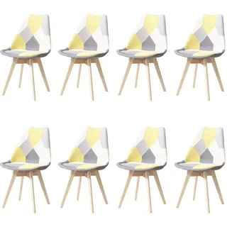 HJhomeheart Set aus 8 Esszimmerstühlen aus Patchwork-Stoff mit abnehmbarem Sitzkissen und Massivholzbeinen für Esszimmer, Wohnzimmer, Küche usw. (Patchwork Gelb)