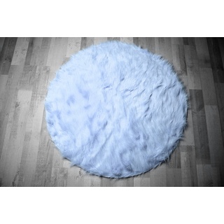 Fabelia Flokati-Stil Hochflor Shaggy Teppich Ameiny Colours - In bunten Farben und kuschelweich (90 cm rund, Hellblau)