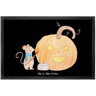 Fußmatte 60 x 90 cm Kürbis Maus - Schwarz - Geschenk, Halloween, Schmutzfänger, Mr. & Mrs. Panda, Höhe: 0.3 mm, Robust & Dekorativ schwarz