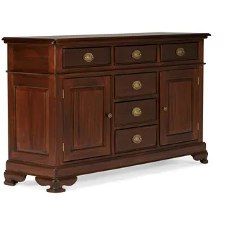 Woodkings Sideboard Cambridge 2 türig | Kommode 154x93x47 cm aus Massivholz Dunkelbraun | Wohnzimmer Schrank I Anrichte für Esszimmer Büro | Kolonialstil mit viel Stauraum und Schubladen