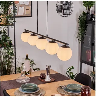 hofstein Pendelleuchte Hängelampe aus Metall/Glas in Schwarz/Weiß/Milchglas, Hängeleuchte im modernen Retro/Vintage-Design (15 cm), 5 x E14 weiß