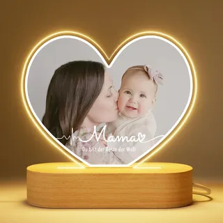 witfox 2026 Muttertagsgeschenke für Mama, Personalisiert Geschenke für Mutter von Tochter & Sohn, Personalisierte Lampe mit Foto für Mama, Geburtstagsgeschenk für Mamas, Herz