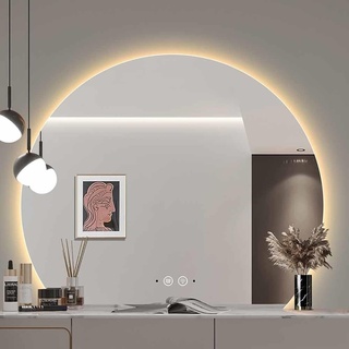 UkewEi LED Halbrunder Badezimmerspiegel, Antibeschlag Wand Duschspiegel, Unregelmäßiger Wandspiegel Schminkspiegel mit Lichtern, 3 Farben Dimmbare Helligkeit, energiesparend, 70/80/90/100CM (Color :
