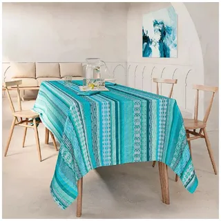 Garnier Thiebaut Tischdecke Mille Veracruz Aqua - Baumwolle bunt rechteckig | 55 cm x 155 cm