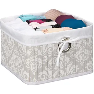 Relaxdays Aufbewahrungskorb Bambus faltbar 31 x 33 x 20 cm grau-weiß