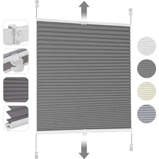 Plissee Klemmfix ohne Bohren 80x200cm Dunkelgrau Sonnenschutzrollo Verspannt Blickdicht Lichtschutz Faltrollo Jalousie Rollos für Fenster und Tür - Dunkelgrau
