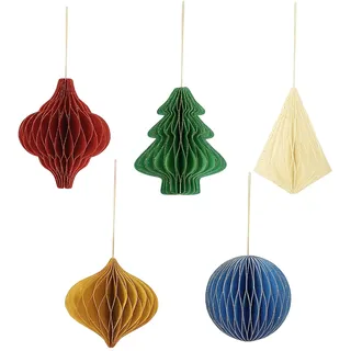 Waben Deko Weihnachten, 5 Mini Glitzer Weihnachtsdekorationen aus Papier, Christbaumschmuck für Weihnachtsbaum, Weihnachtsdeko für Party, Hochzeit, Baby-Dusche und Büro